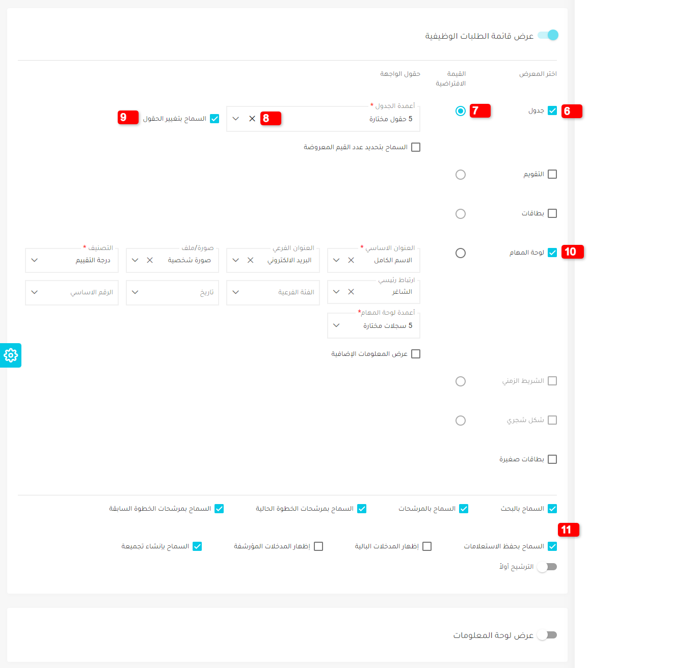 عرض قائمة الطلبات الوظيفية